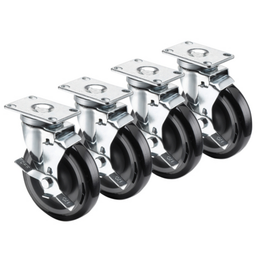 Krowne Plate Casters, 2-3/8" x 3-5/8", 5" with Brakes - 28-113S 4PK