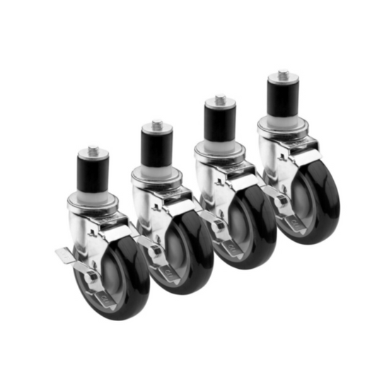 Krowne Stem Casters, 3" Wheels with Brakes - 28-125S 4PK