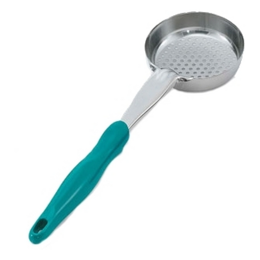 Cuenco redondo perforado Vollrath Spoodle de 170 g (1 pieza), resistente y de alta resistencia, con asa verde azulado - 6432655