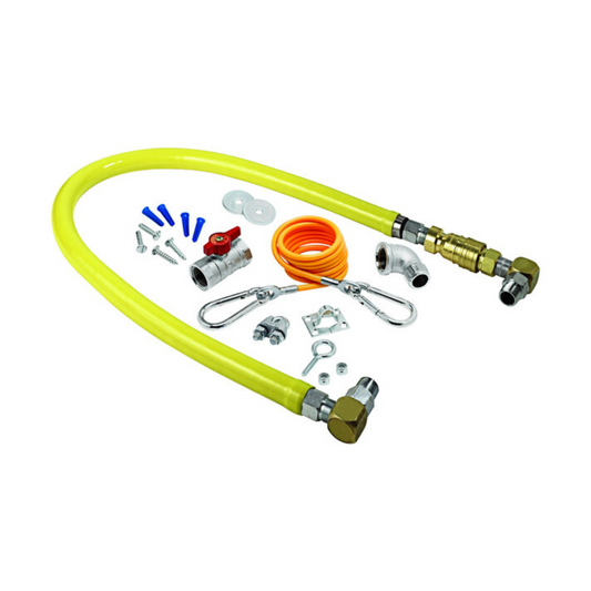 T&S Brass - Gas Connector Kit, 3/4" x 48" hose,(1) Quick-Disconnect, (2) Swivelink fittings, (1) 90Â° elbow, ball valve, restraining cable adjustable for 3' to 5'T-SHG-4D-48SK
