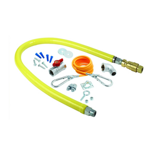 T&S Brass - Gas Connector Kit, 3/4"x 36" hose, (1) Quick-Disconnect, (1) street "EL", ball valve, restraining cable adjustable for 3'to 5' - T-SHG-4D-36K'