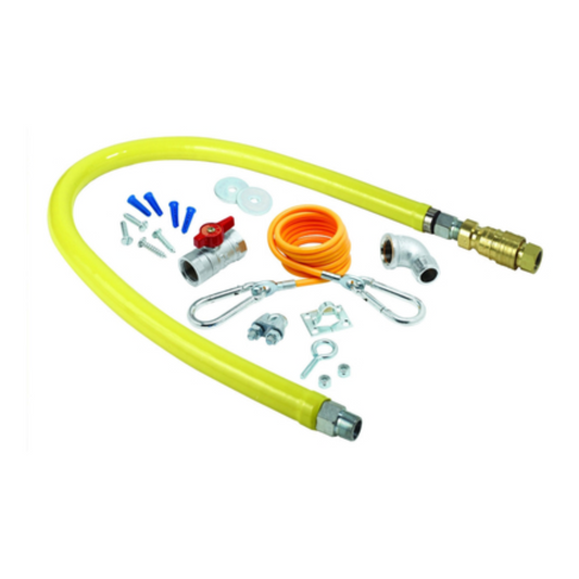 T&S Brass -Gas Connector Kit, 3/4"x 48" hose, (1) Quick-Disconnect, (1) street "EL", ball valve, restraining cable adjustable for 3'' to 5'' - T-SHG-4D-48K