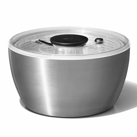 Centrifugadora de ensalada OXO de acero inoxidable con tapa transparente - 1071497