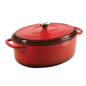 Lodge Dutch Oven 7 Qt Deep Oval with Cover & Stainless Steel Knob Red Exterior - EC7OD43