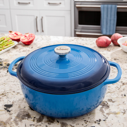 Lodge 荷兰锅，7.5 夸脱，搪瓷铸铁，蓝色外观 - EC7D33