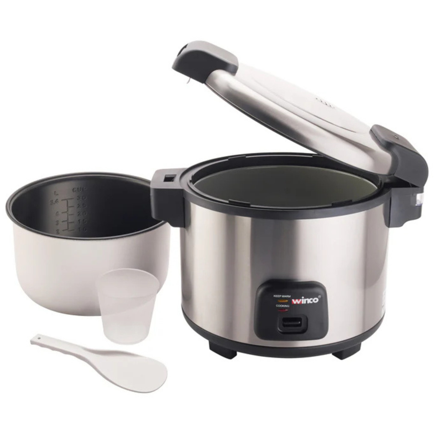 Winco Rice Cooker/Warmer 30 Cup, Hinged Lid, Stainless Steel - RC-S301