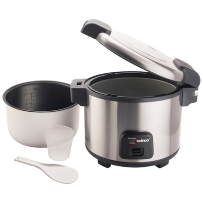 Winco Rice Cooker/Warmer 30 Cup, Hinged Lid, Stainless Steel - RC-S301