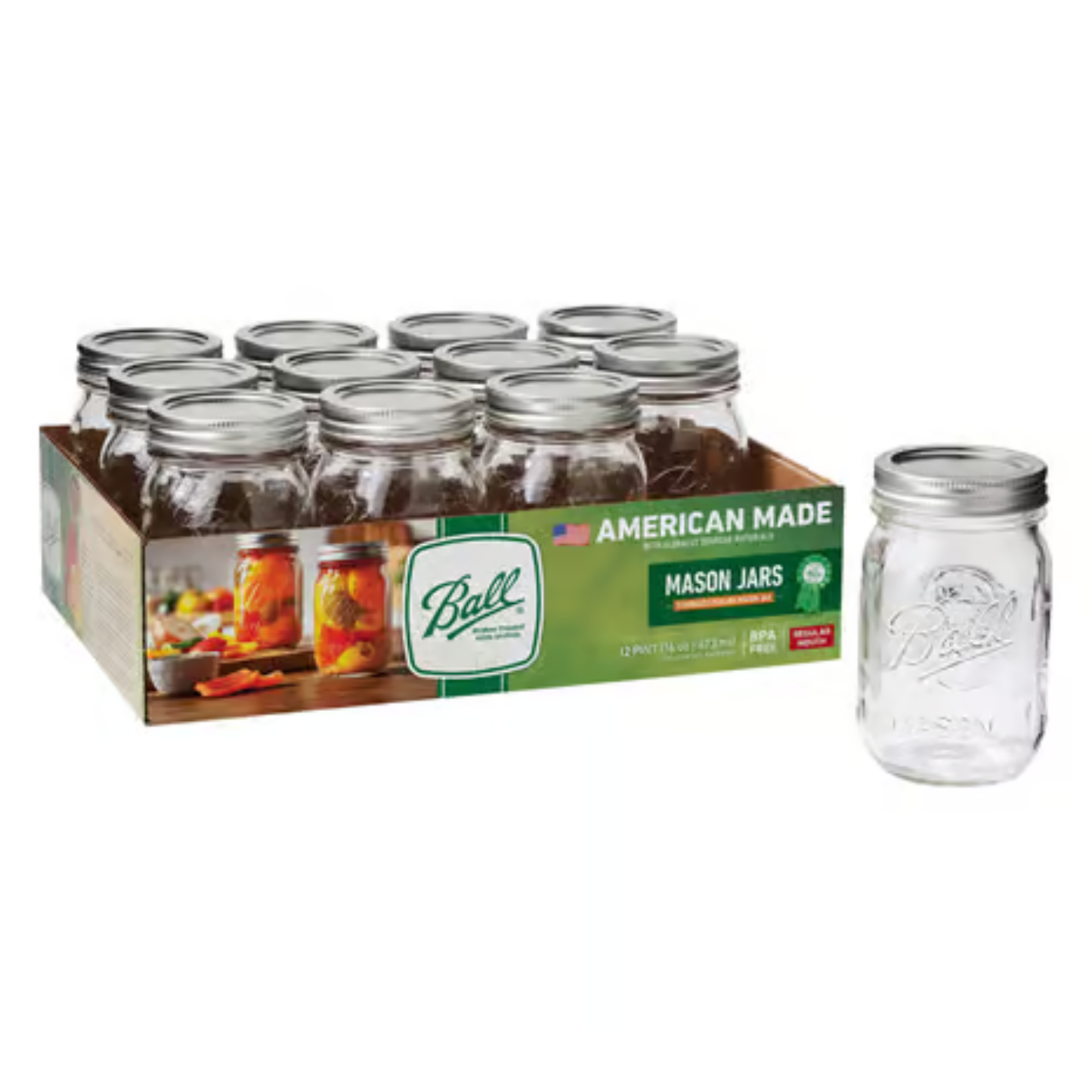 Ball Regular Mouth Canning Jar 16 oz 1 Pint - 62295