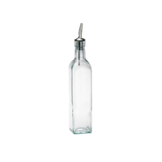 Botella TableCraft Prima de 16 oz cuadrada, vidrio verde, con vertedor de acero inoxidable