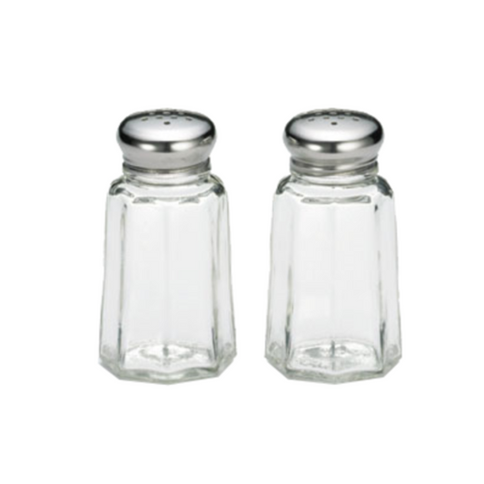 Salero y pimentero TableCraft, vidrio, tapa de acero inoxidable, 1 oz - 150SP 1DZ