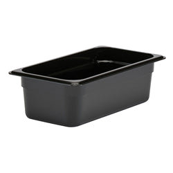 Cambro Camwear Food Pan, Plastic, 1/3 Size, 4" Deep, Polycarbonate, Black, NSF - 34CW-110