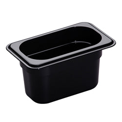 Cambro Camwear Food Pan, Plastic, 1/9 Size, 4" Deep, Polycarbonate, Black, NSF - 94CW-110