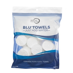 BLU Towels, reusable, , 9 1/2" x 23-1/2" towel when hydrated, 100% biodegradable/compos - table, 100% non-woven cotton, white (50/PK) - MTOM36006