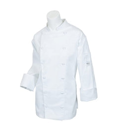 Women's Chef Jacket, Cloth Buttons White, Small Poly Cotton