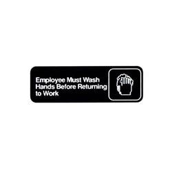 Vollrath Sign, Employees Must Wash Hands 3" x 9" White On Black - 4530