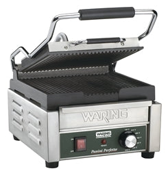 Waring Panini Grill, Small Single, Ribbed - 120V - WPG150